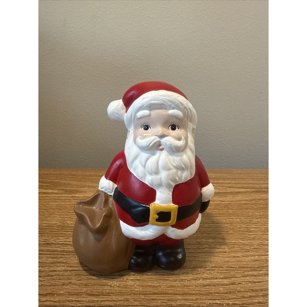 Vtg Santa Ceramic Mold Figurine with Christmas‎ Sack Handpainted 6"